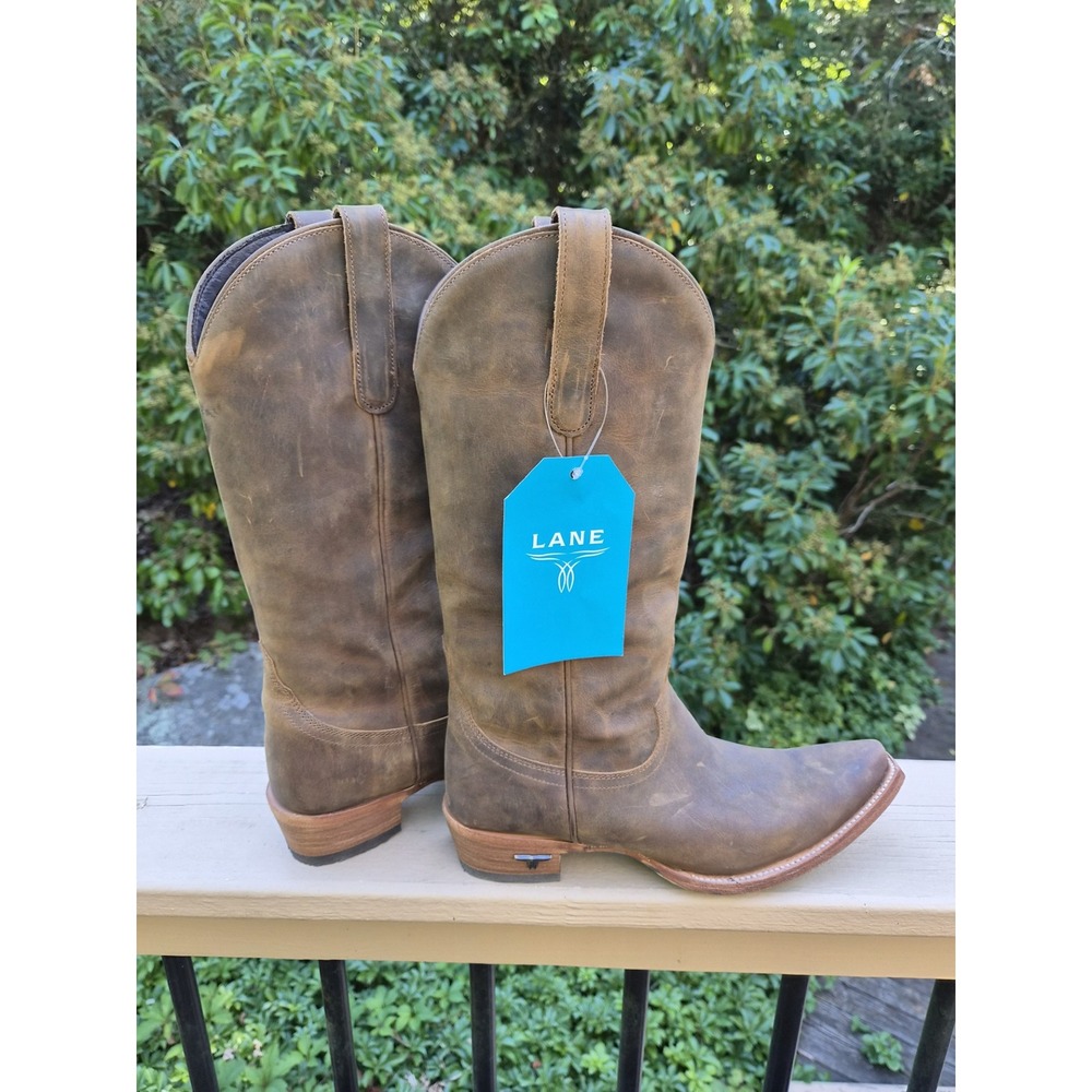 Lane Boots Womens Distressed Brown Leather Tall Western Snip Toe Boots Handmade